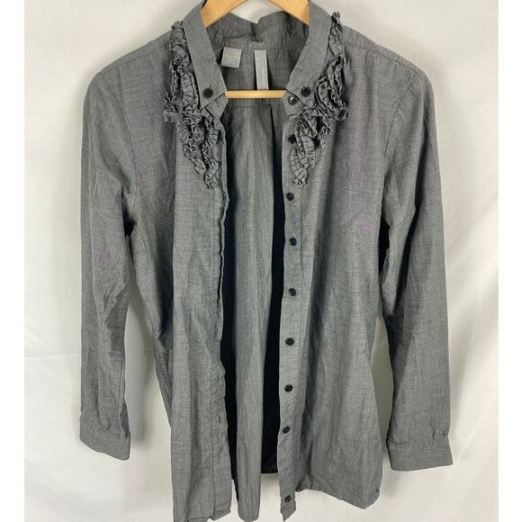 Sibel Saral Ruffle Detail Long Sleeve button Down Shirt Size Medium - Picture 1 of 5